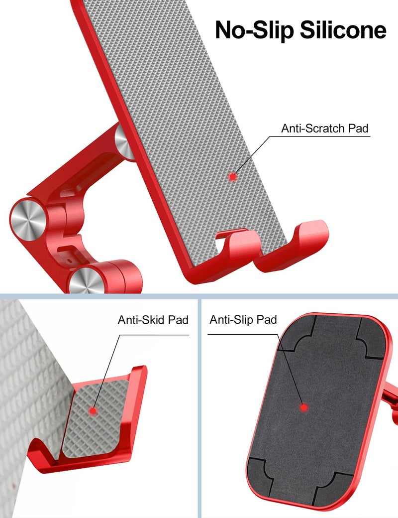 OCYCLONE Phone Stand, Adjustable Height and Angle Foldable Cell Phone Stand Holder for Desk, Taller iPhone Stand Compatible with 4.7"-13" Smartphones iPad Tablet, Red - Image 3