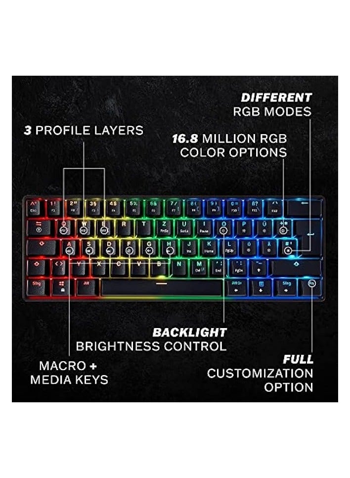 erorex Mechanical Gaming Keyboard - 61 Keys Multi Color RGB Illuminated LED Backlit Wired Programmable for PC/Mac Gamer Tactile (Gateron Optical Brown)  - Image 2