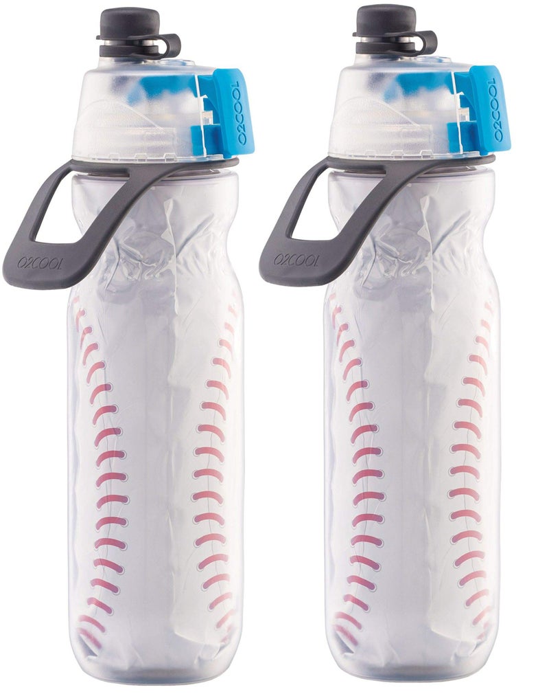 O2COOL Mist 'N Sip Misting Water Bottle 2-in-1 Function With No Leak Pull Top Spout Sports Reusable Water Bottle - 20 oz (2 Pack Baseball) - Image 1