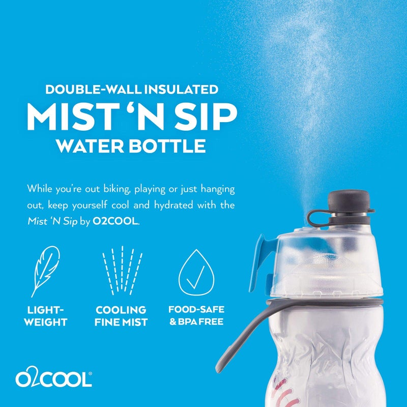 O2COOL Mist 'N Sip Misting Water Bottle 2-in-1 Function With No Leak Pull Top Spout Sports Reusable Water Bottle - 20 oz (2 Pack Baseball) - Image 2