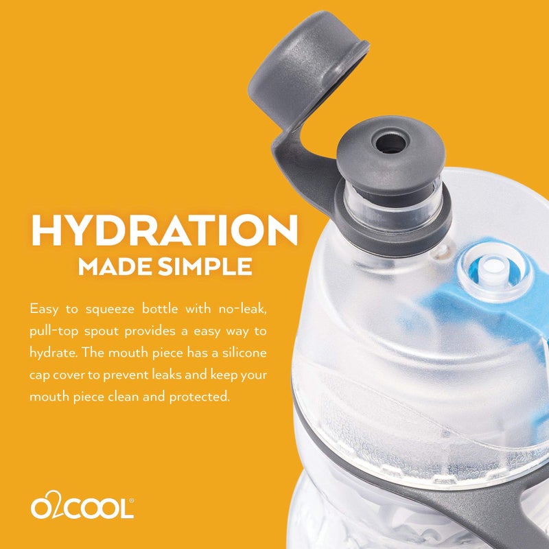 O2COOL Mist 'N Sip Misting Water Bottle 2-in-1 Function With No Leak Pull Top Spout Sports Reusable Water Bottle - 20 oz (2 Pack Baseball) - Image 4