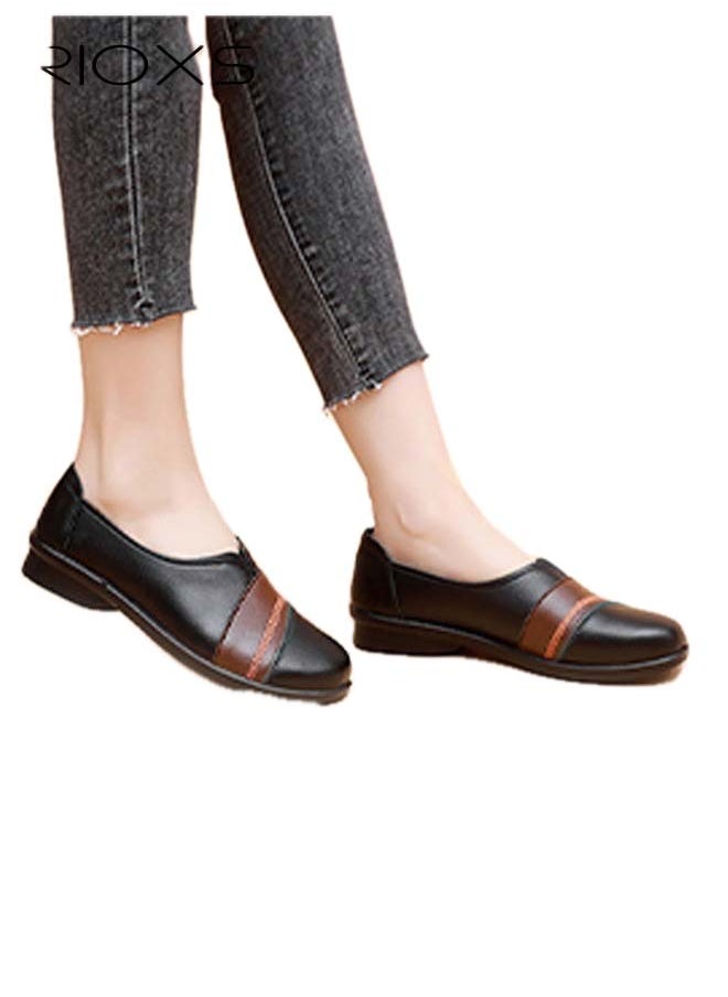RIOXS Womens Loafer Flats Shoes Comfortable And Supportive Slip-Ons Uniform Formal Shoes With Low Block Heel For Work Business And Casual  - Image 1
