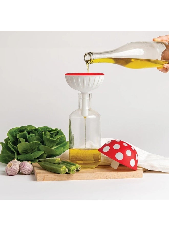 HOMESTAR Mushroom Funnel, Collapsible Household Mini Funnel with Wide Spout, Food Grade Silicone Funnel For Jars and Bottles Liquids Transfer, BPA-Free, Dishwasher Safe, Easy Storage , Red/White, 8*5.5 cm - Image 2