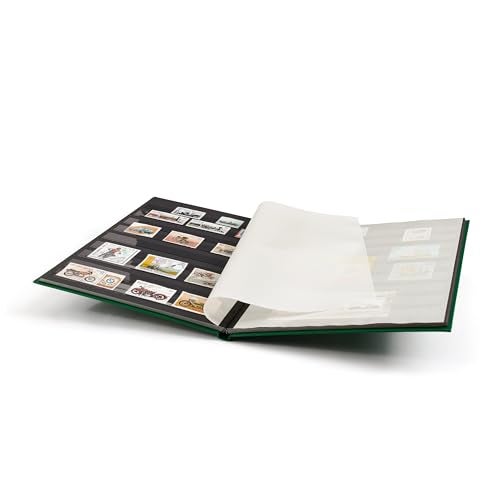LIGHTHOUSE – “BASIC” Hard Cover Stockbook for Stamps – 16 Black Cardstock 9”x12” (A4) Pages with Clear Strips - Green - Image 2