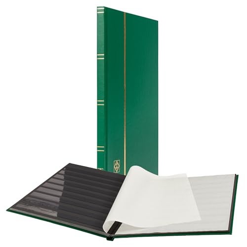 LIGHTHOUSE – “BASIC” Hard Cover Stockbook for Stamps – 16 Black Cardstock 9”x12” (A4) Pages with Clear Strips - Green - Image 1