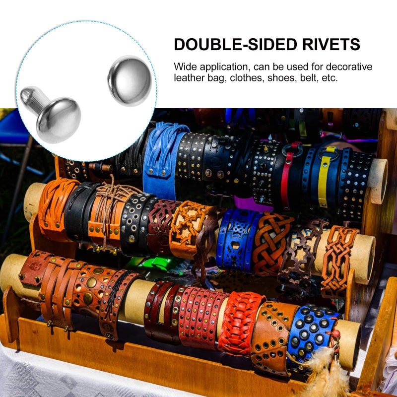 Double Sided Rivets 6x8mm Silver Leather Repair Studs for DIY Bags Shoes Craft 100 Sets - Image 4