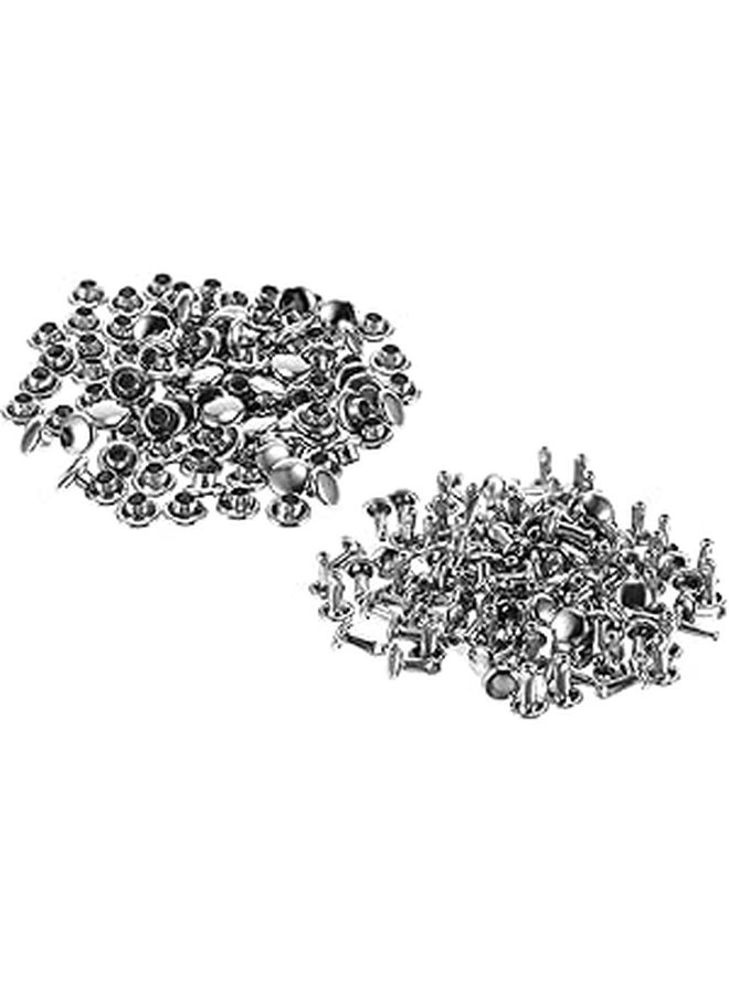 Double Sided Rivets 6x8mm Silver Leather Repair Studs for DIY Bags Shoes Craft 100 Sets - Image 1