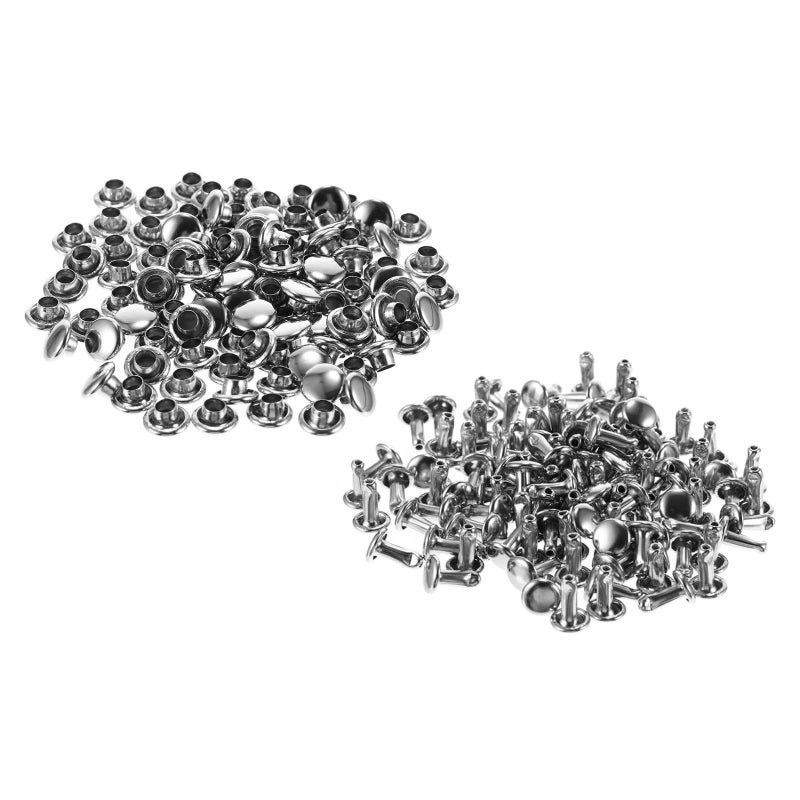 Double Sided Rivets 6x8mm Silver Leather Repair Studs for DIY Bags Shoes Craft 100 Sets - Image 2