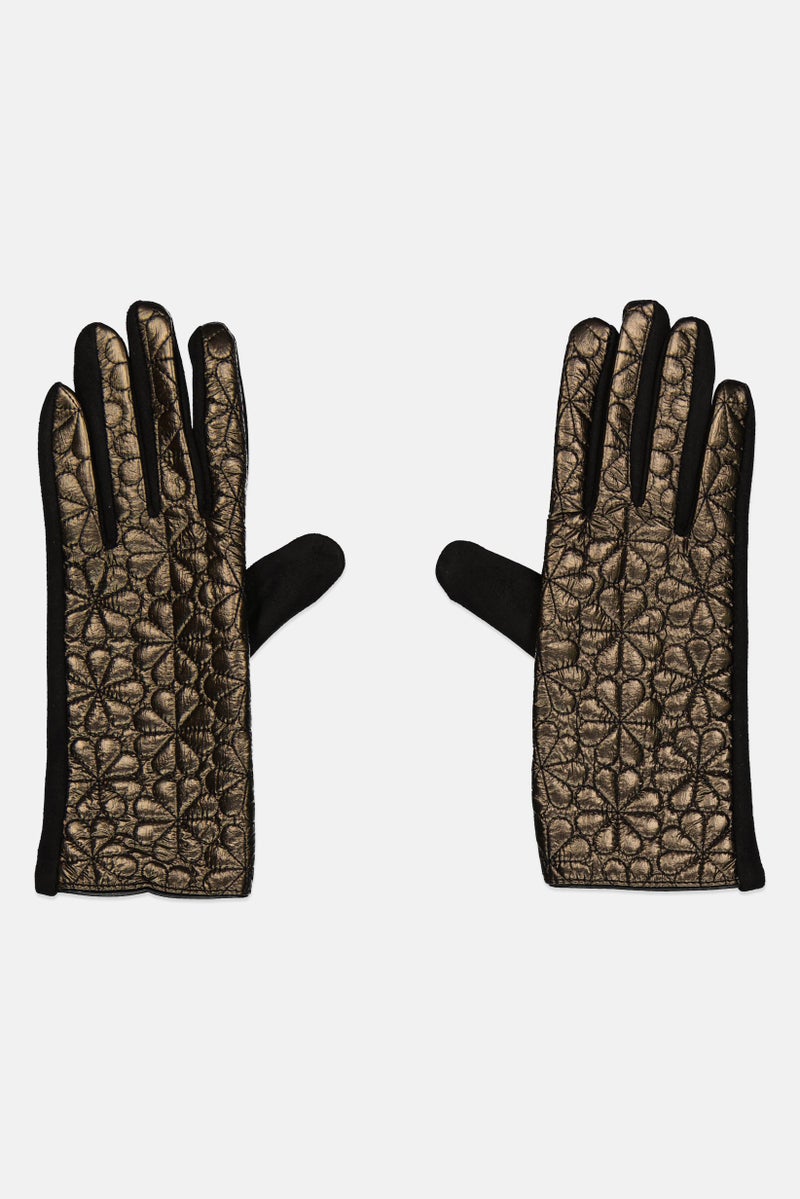 Justin Gregory Women 1 Pair Flower Quilted Puffer Gloves, Bronze - Image 1