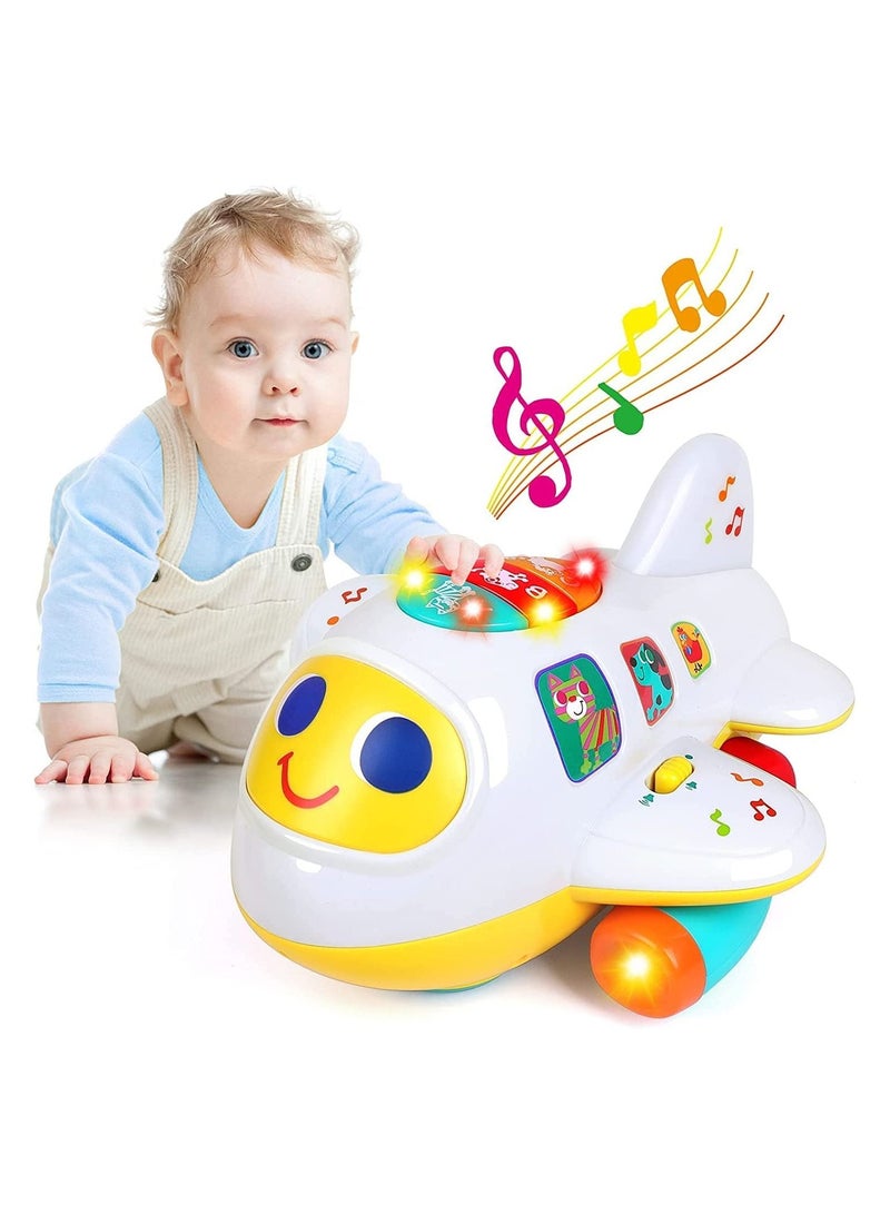 BAYBEE Multi-Functional Bump And Go Electronic Airplane Toys For Kids Baby Toy Airplane With 2 Mode Music Lights Alphabets Number Animals Sounds Early Learning Educational Musical Toys For Baby Kids - Image 1