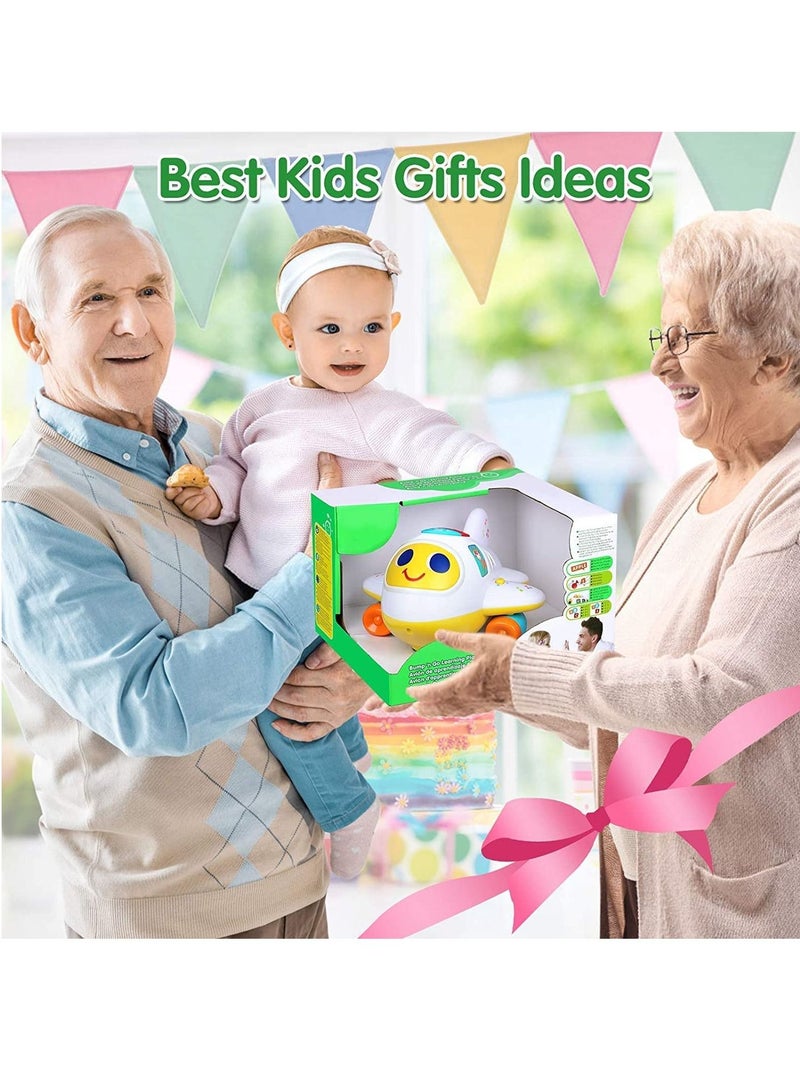 BAYBEE Multi-Functional Bump And Go Electronic Airplane Toys For Kids Baby Toy Airplane With 2 Mode Music Lights Alphabets Number Animals Sounds Early Learning Educational Musical Toys For Baby Kids - Image 4