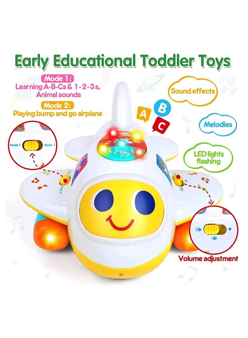 BAYBEE Multi-Functional Bump And Go Electronic Airplane Toys For Kids Baby Toy Airplane With 2 Mode Music Lights Alphabets Number Animals Sounds Early Learning Educational Musical Toys For Baby Kids - Image 3