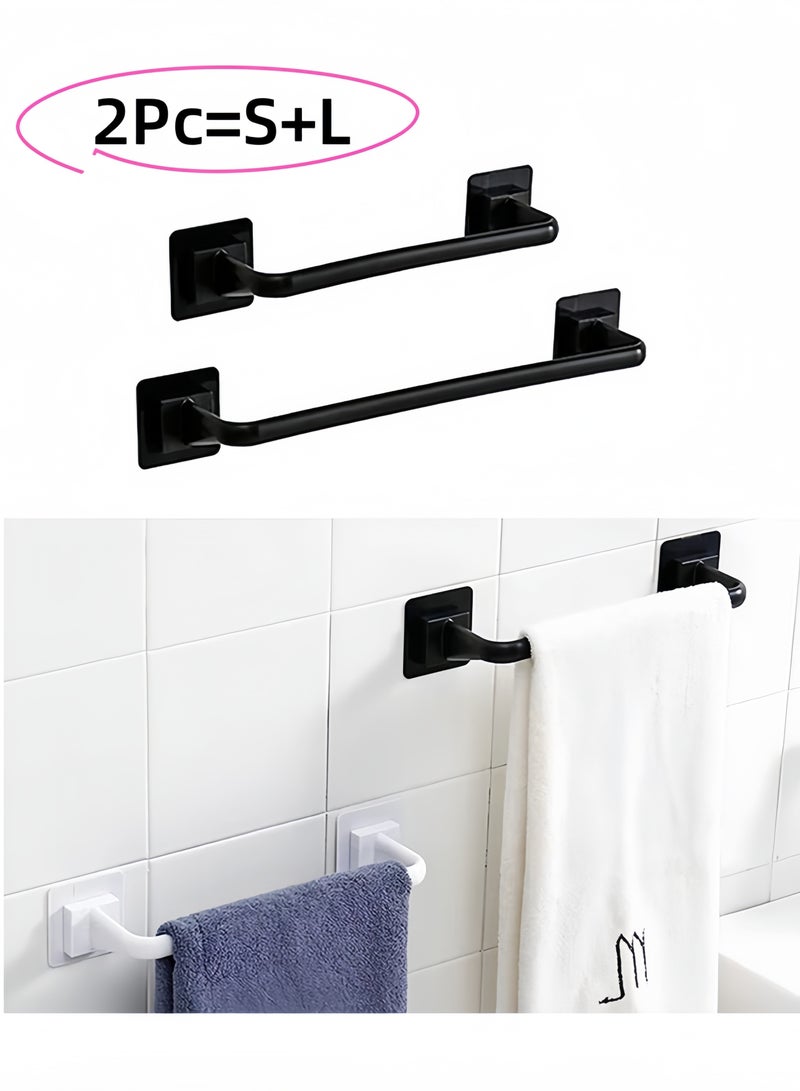 2PC Wall Mounted Towel Holder – Self-Adhesive Bathroom/Kitchen Towel Bar, Flip-Flop Hanger, Organizer Rack (Black S+L 24.5cm+34cm)  - Image 1