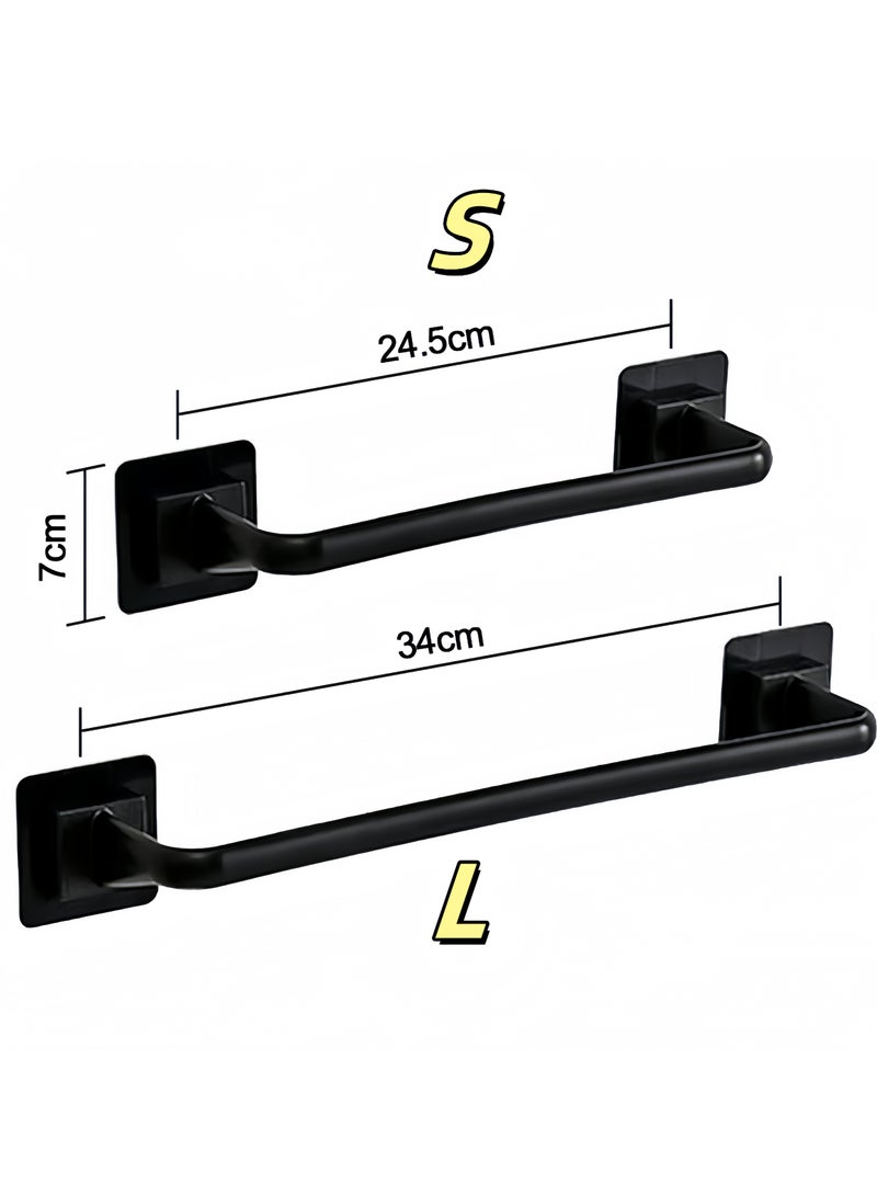 2PC Wall Mounted Towel Holder – Self-Adhesive Bathroom/Kitchen Towel Bar, Flip-Flop Hanger, Organizer Rack (Black S+L 24.5cm+34cm)  - Image 2