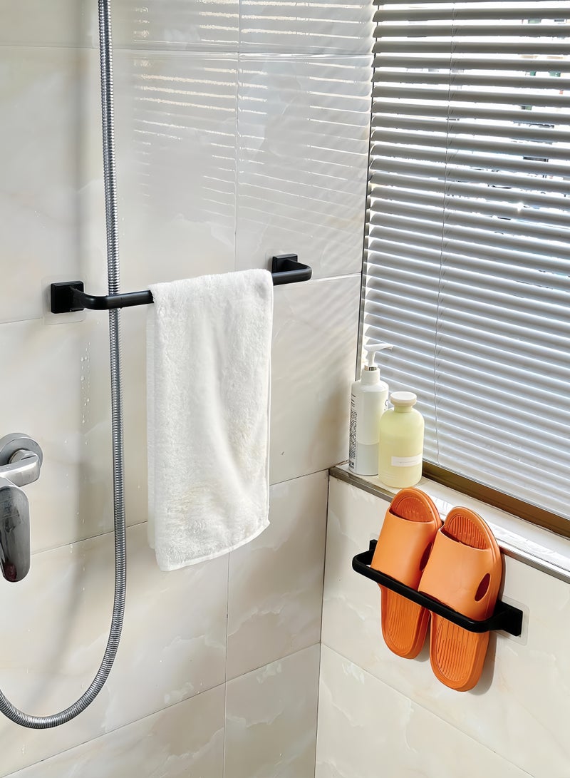 2PC Wall Mounted Towel Holder – Self-Adhesive Bathroom/Kitchen Towel Bar, Flip-Flop Hanger, Organizer Rack (Black S+L 24.5cm+34cm)  - Image 5