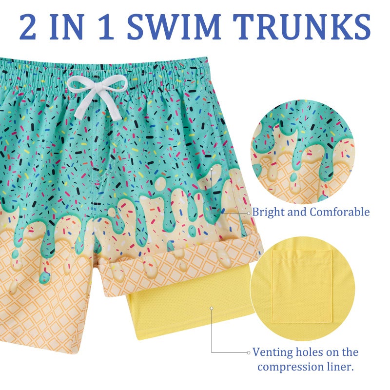 westwolf Green Bathing Suits with Compress Big Boy Board Shorts Size 10-12T Boy's Ice Cream Swim Trunks Swimming Shorts Kids Beach Large - Image 4
