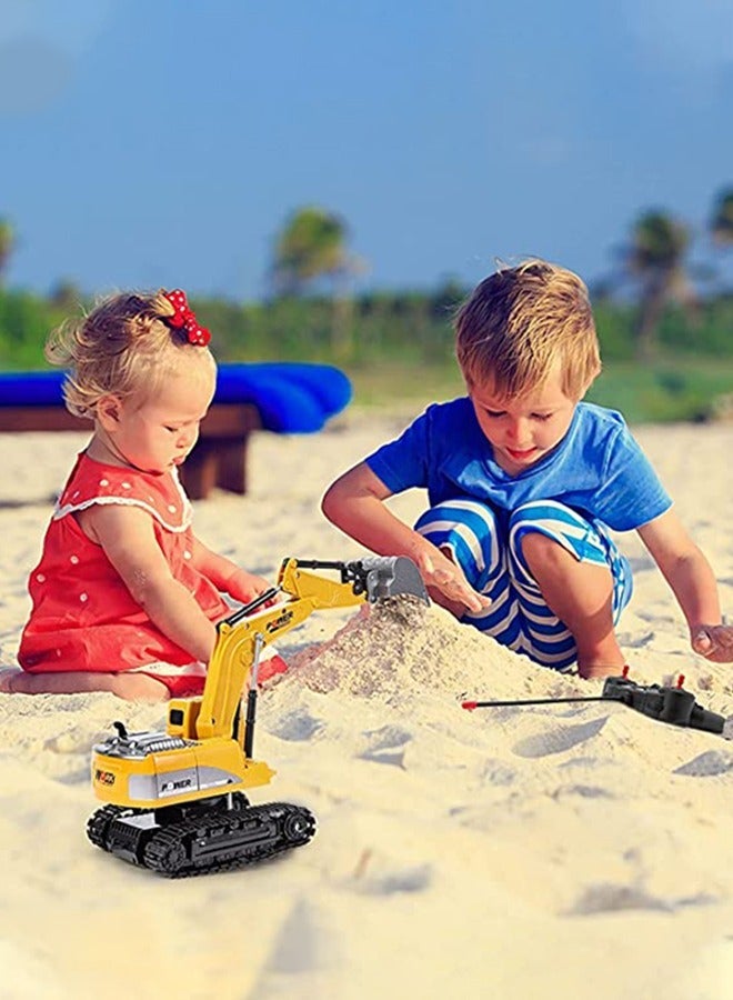 جرويك حفارة التحكم عن بعد لعبة شاحنة RC حفارة مع أضواء مجرفة معدنية أصوات قابلة لإعادة الشحن هندسة الرمل حفار البناء لعبة مركبة هدية للأولاد والبنات والأطفال والأطفال - Image 2