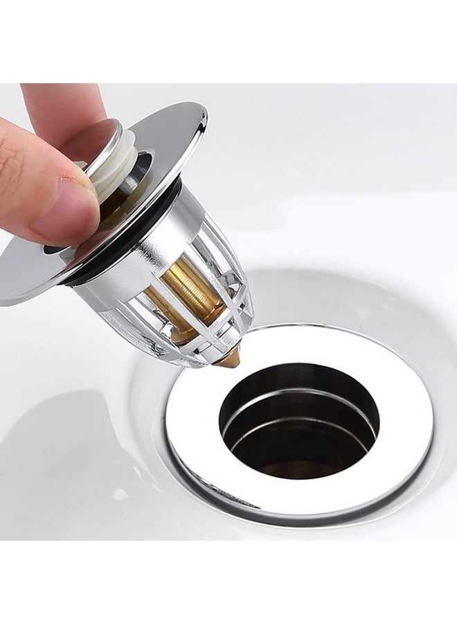 بيوينتي قطعة واحدة من سدادة تصريف حوض الحمام، فلتر تصريف من الفولاذ المقاوم للصدأ عالمي لحوض بحجم 1.06 بوصة - 1.65 بوصة مع مصفاة حوض من الكروم مع مصيدة شعر - Image 1