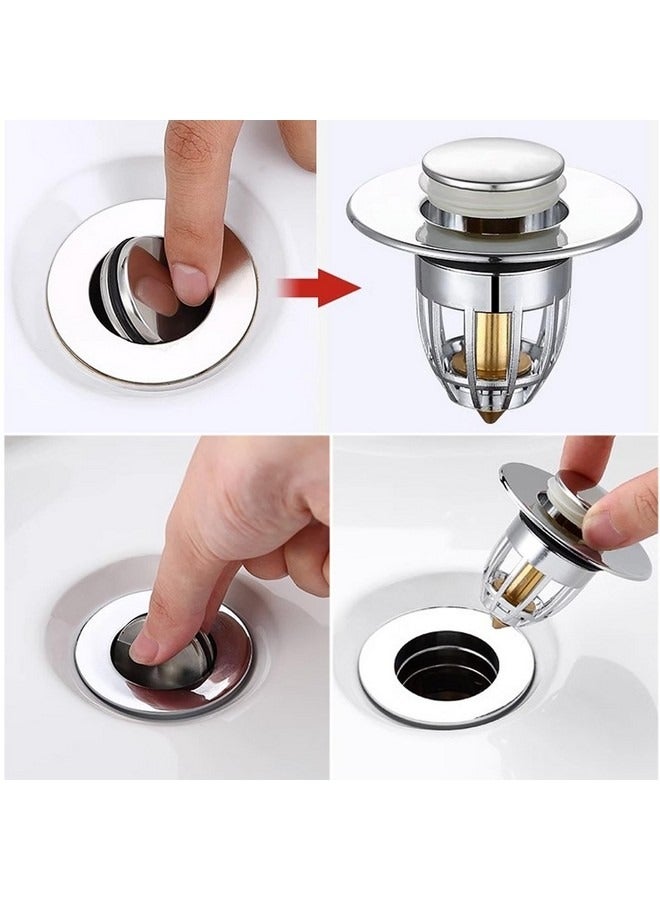 بيوينتي قطعة واحدة من سدادة تصريف حوض الحمام، فلتر تصريف من الفولاذ المقاوم للصدأ عالمي لحوض بحجم 1.06 بوصة - 1.65 بوصة مع مصفاة حوض من الكروم مع مصيدة شعر - Image 5