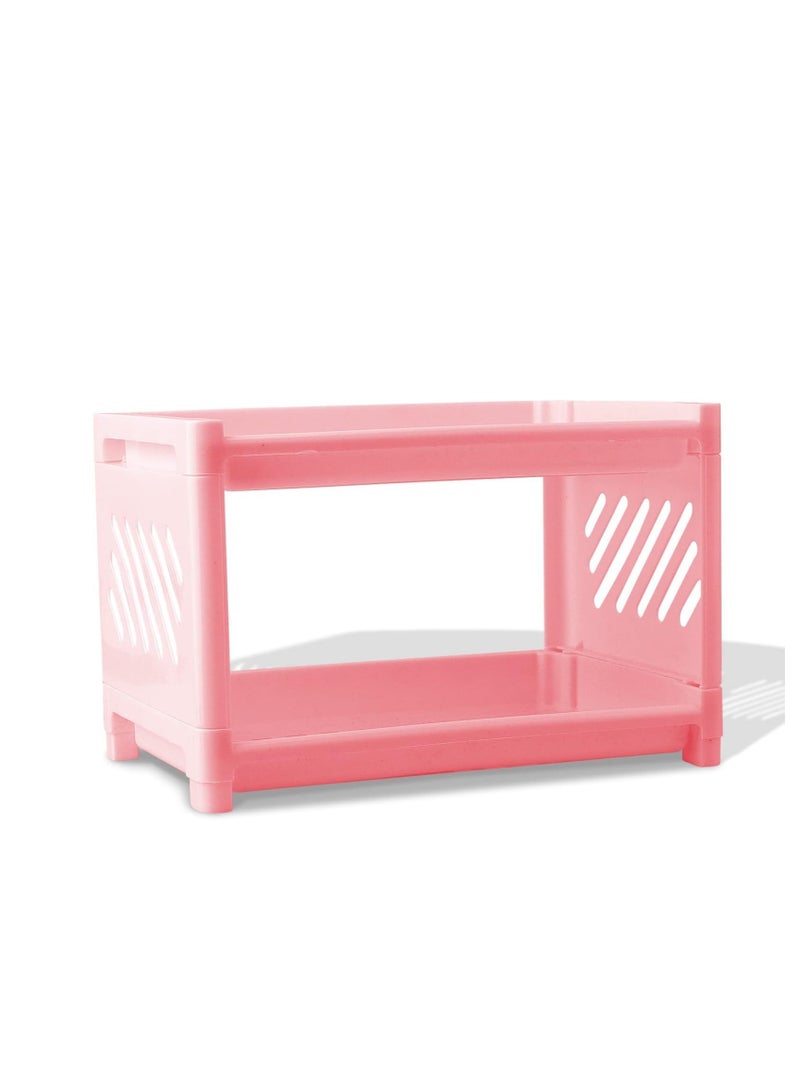 OM Multi-Tier Organizer Shelf - Versatile Space Options (Pink, 2 Tiers) - Image 1