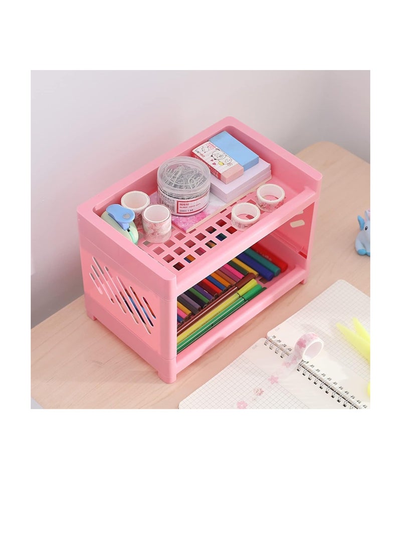 OM Multi-Tier Organizer Shelf - Versatile Space Options (Pink, 2 Tiers) - Image 2
