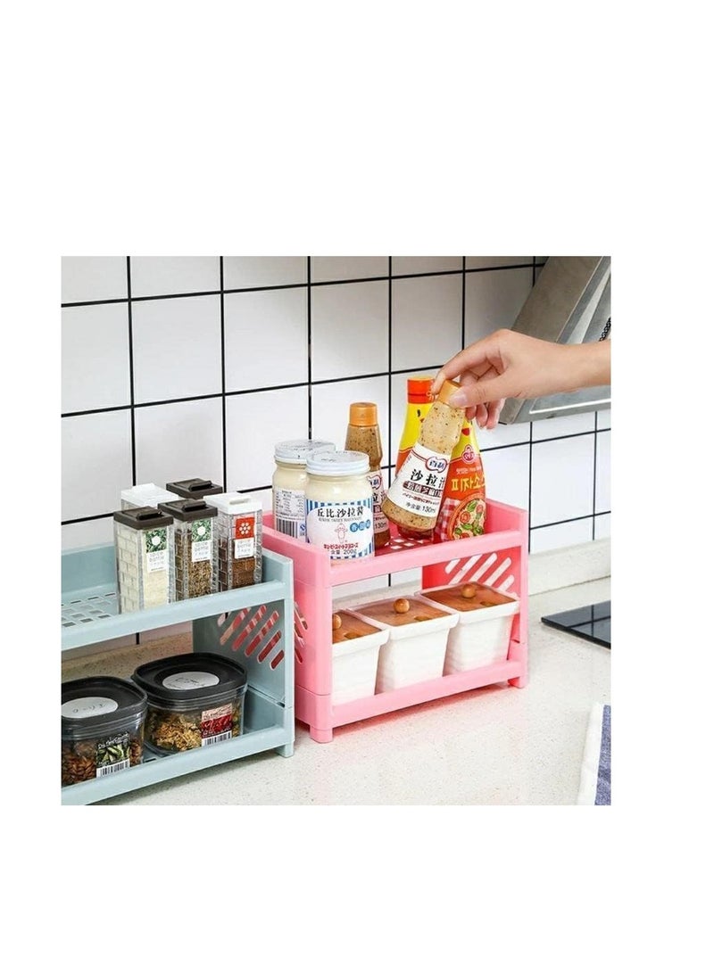 OM Multi-Tier Organizer Shelf - Versatile Space Options (Pink, 2 Tiers) - Image 3