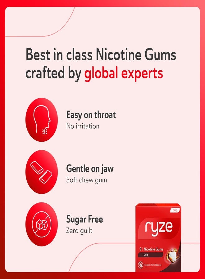 RYZE Nicotine Gum 2mg | 2mg Cola Nicotine Gum | Pack of 30 (270 gums) | Easy on Throat | FDA Approved | Sugar Free | Teeth Whitening Properties - Image 2