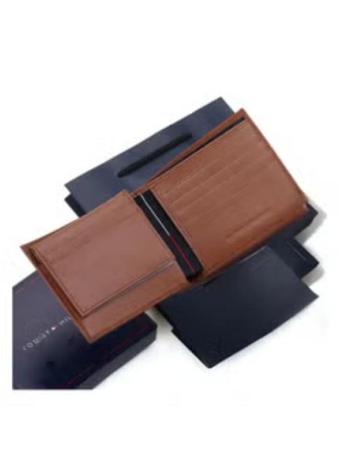 Tommy Hilfiger Men's Leather Wallet – Slim Bifold with 6 Credit Card Pockets and Removable ID Window, Tan Beige, One Size