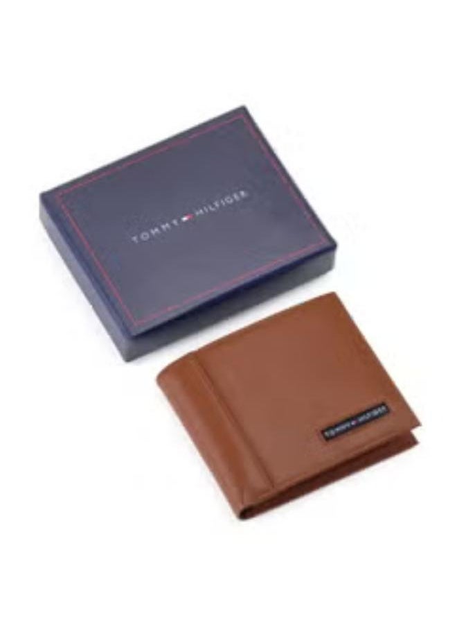 Tommy Hilfiger Men's Leather Wallet – Slim Bifold with 6 Credit Card Pockets and Removable ID Window, Tan Beige, One Size