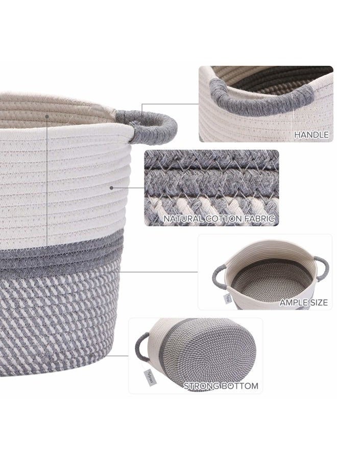 Hinwo Oval Cotton Rope Storage Basket Collapsible Nursery Storage Box Container Organizer with Handles, 13 x 10 inches, Off White and Grey - Image 4