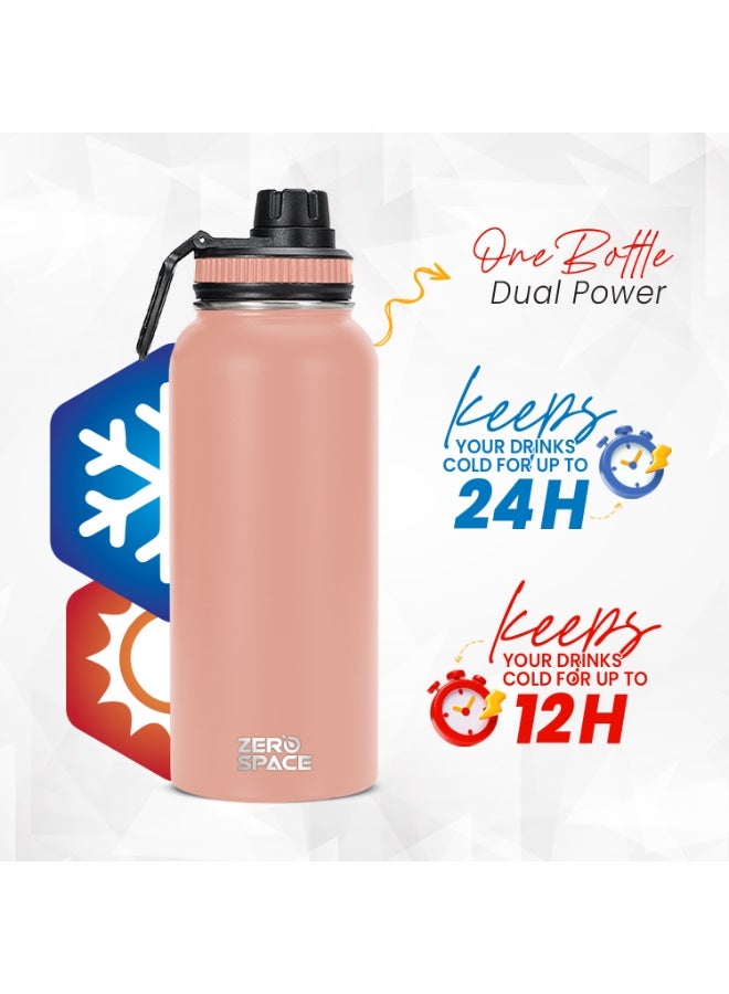زيروسبيس زجاجة مياه من الفولاذ المقاوم للصدأ سعة 1 لتر، 32 أونصة، زجاجة مياه معزولة بتفريغ الهواء بجدار مزدوج، قارورة حرارية ساخنة وباردة مع غطاء مزود بفوهة، زجاجات مياه خالية من مادة BPA للصالة الرياضية والسفر والمكتب والأطفال (وردي) - Image 5