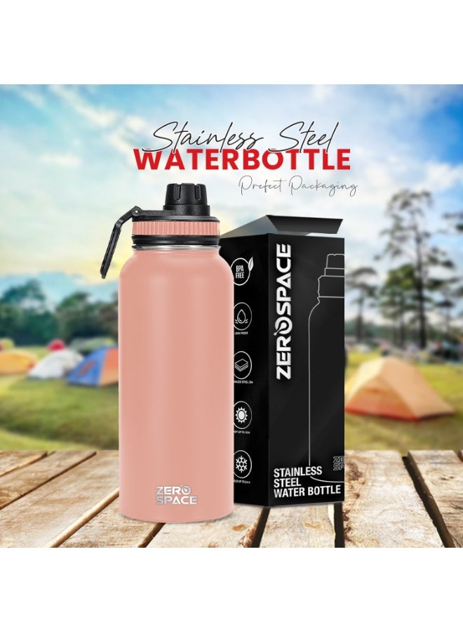 زيروسبيس زجاجة مياه من الفولاذ المقاوم للصدأ سعة 1 لتر، 32 أونصة، زجاجة مياه معزولة بتفريغ الهواء بجدار مزدوج، قارورة حرارية ساخنة وباردة مع غطاء مزود بفوهة، زجاجات مياه خالية من مادة BPA للصالة الرياضية والسفر والمكتب والأطفال (وردي) - Image 2