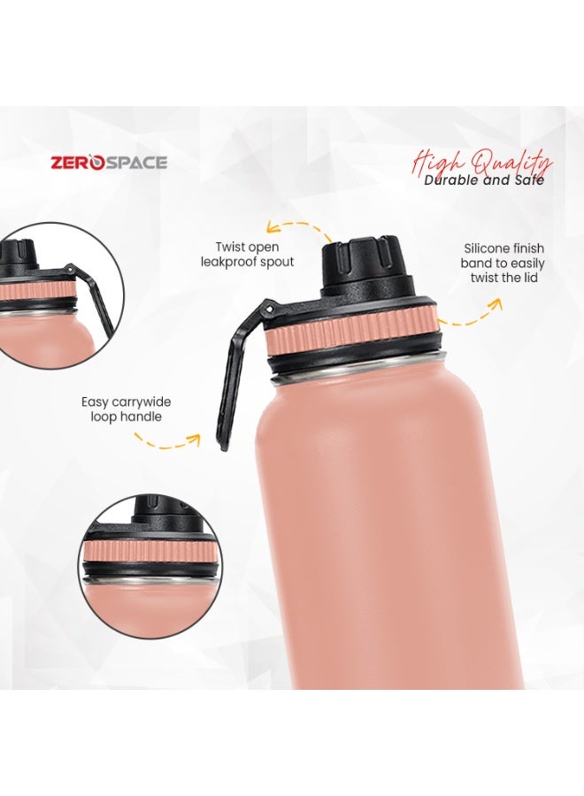 زيروسبيس زجاجة مياه من الفولاذ المقاوم للصدأ سعة 1 لتر، 32 أونصة، زجاجة مياه معزولة بتفريغ الهواء بجدار مزدوج، قارورة حرارية ساخنة وباردة مع غطاء مزود بفوهة، زجاجات مياه خالية من مادة BPA للصالة الرياضية والسفر والمكتب والأطفال (وردي) - Image 3