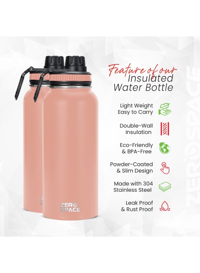 زيروسبيس زجاجة مياه من الفولاذ المقاوم للصدأ سعة 1 لتر، 32 أونصة، زجاجة مياه معزولة بتفريغ الهواء بجدار مزدوج، قارورة حرارية ساخنة وباردة مع غطاء مزود بفوهة، زجاجات مياه خالية من مادة BPA للصالة الرياضية والسفر والمكتب والأطفال (وردي) - Image 4