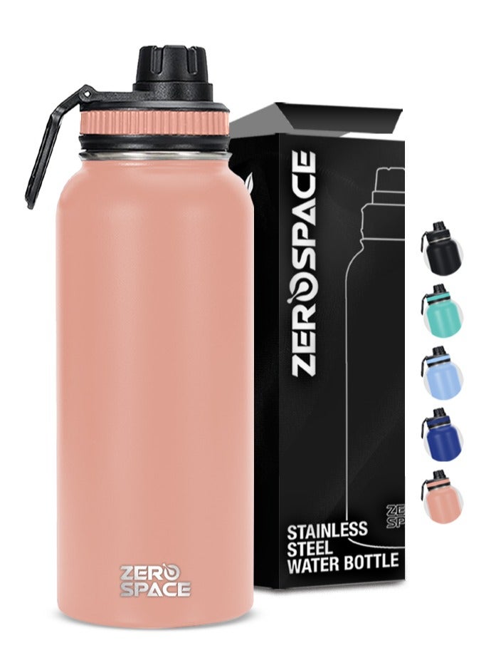 زيروسبيس زجاجة مياه من الفولاذ المقاوم للصدأ سعة 1 لتر، 32 أونصة، زجاجة مياه معزولة بتفريغ الهواء بجدار مزدوج، قارورة حرارية ساخنة وباردة مع غطاء مزود بفوهة، زجاجات مياه خالية من مادة BPA للصالة الرياضية والسفر والمكتب والأطفال (وردي) - Image 1