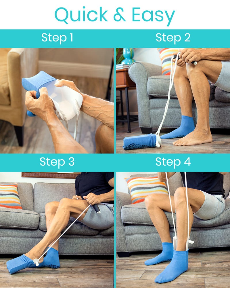 Vive Sock Aid - Easy On and Off Stocking Slider - Donner Pulling Assist Device - Sock Helper Aide Tool - Puller for Elderly, Senior, Pregnant, Diabetics - Pull Up Assistance Help - Image 4