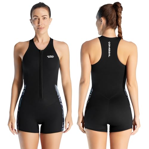 DIVE & SAIL Womens Wetsuit Shorty Sleeveless Wetsuits One Piece 2mm Swimsuit with Front Zipper for Swimming Diving Snorkeling Water Sport Water Sport Black XL Size - Image 1
