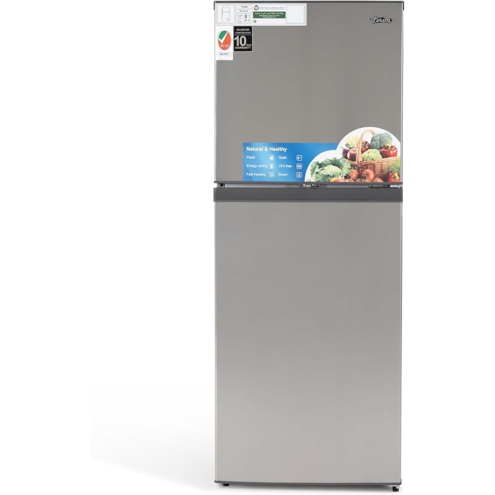 Double Door Top Mount Refrigerator for home use, stainless steel silver finish, 220L net capacity with No Frost technology
