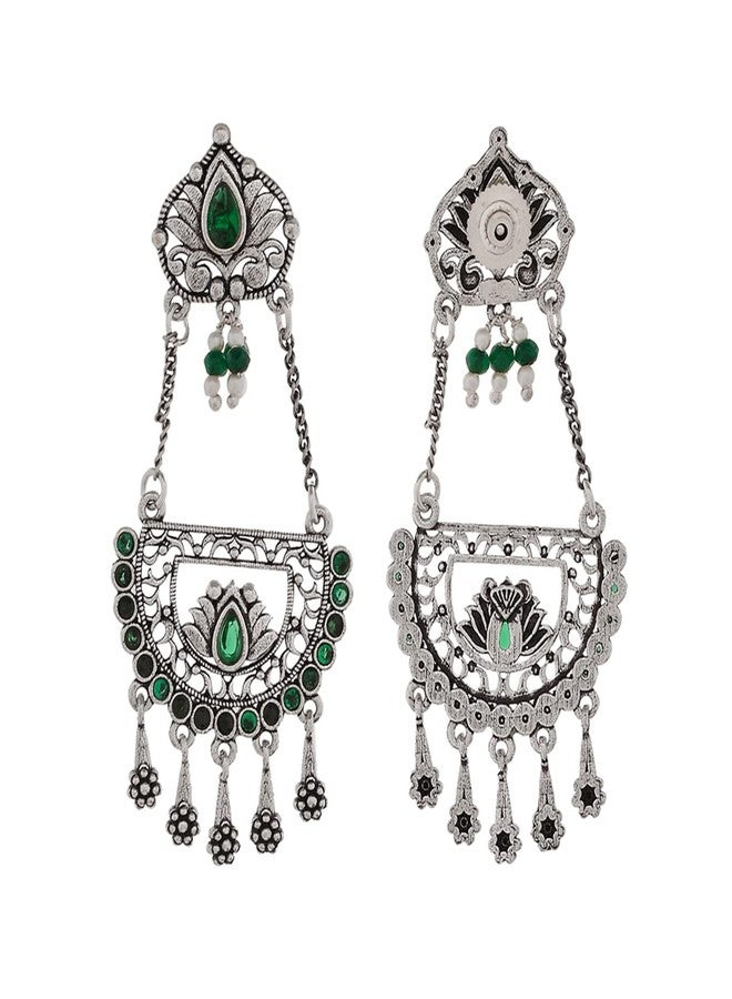 Voylla Abharan Teardrop Cut Green Stones Drop Earrings - Image 5