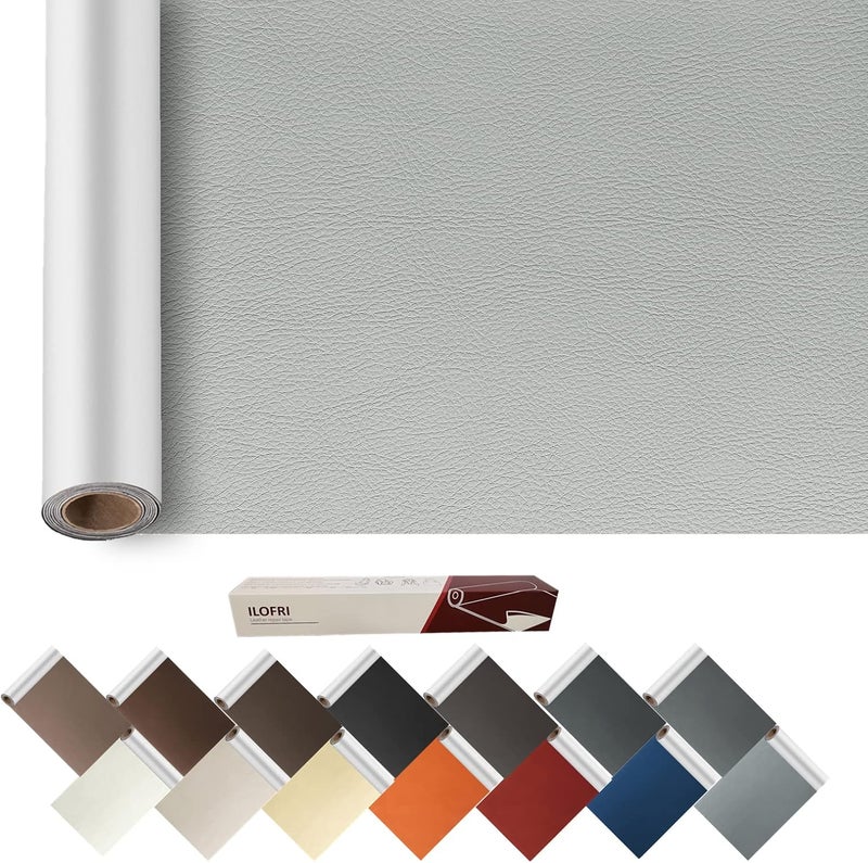 ILOFRI Leather Repair Patch for Car Seats, 60x17 inch Self Adhesive Leather and Vinyl Repair Tape Kit for Couches, Furniture, Boat Seats, Sofa, Upholstery, Auto Interior - Light Grey No.2 - Image 1
