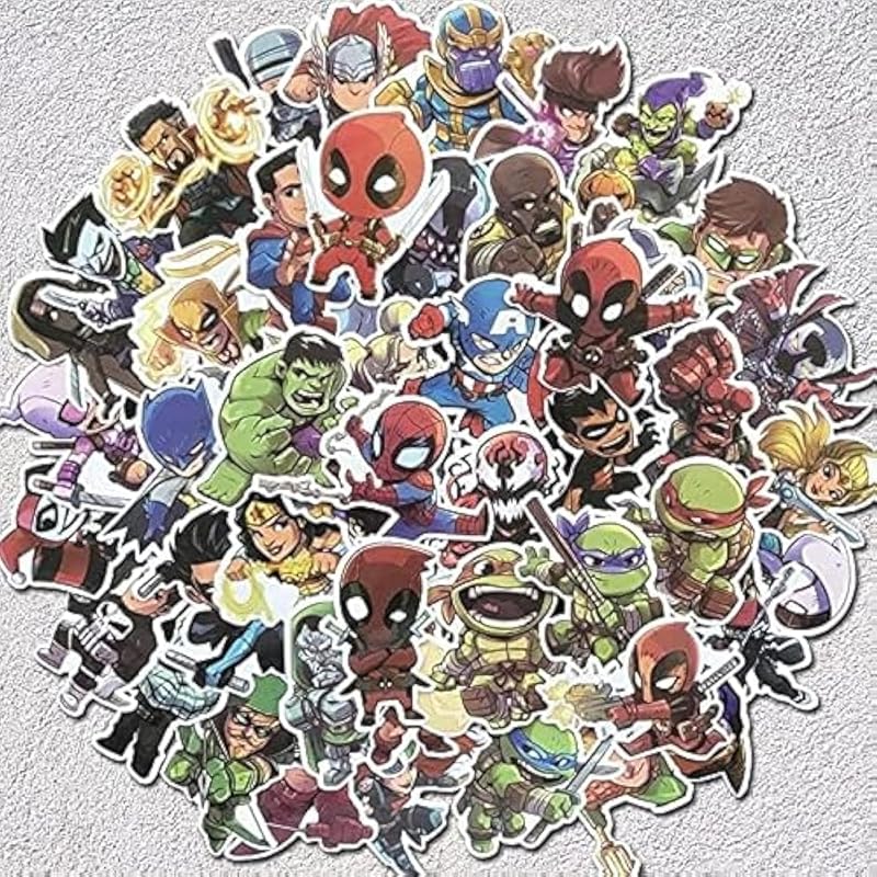 AQK Waterproof Super Hero Stickers For Marvel DC Graffiti Sticker, 50 Pieces