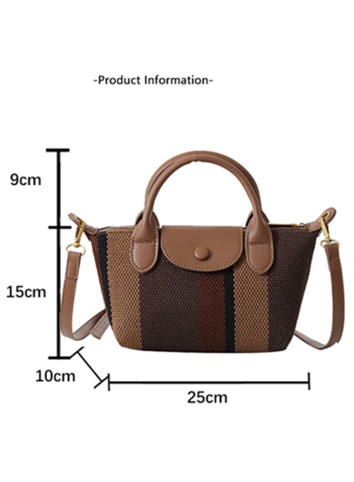 Skycare Mini Small Size Plaid Luxury Canvas and Leather Women's Top Handle Handbag Mini Fashion Contrast Color Travel Daily Satchel - Image 2