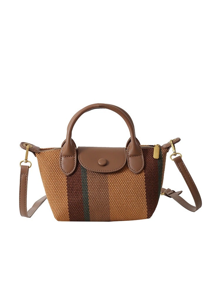 Skycare Mini Small Size Plaid Luxury Canvas and Leather Women's Top Handle Handbag Mini Fashion Contrast Color Travel Daily Satchel - Image 1