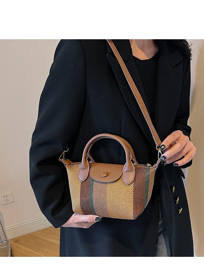 Skycare Mini Small Size Plaid Luxury Canvas and Leather Women's Top Handle Handbag Mini Fashion Contrast Color Travel Daily Satchel - Image 4