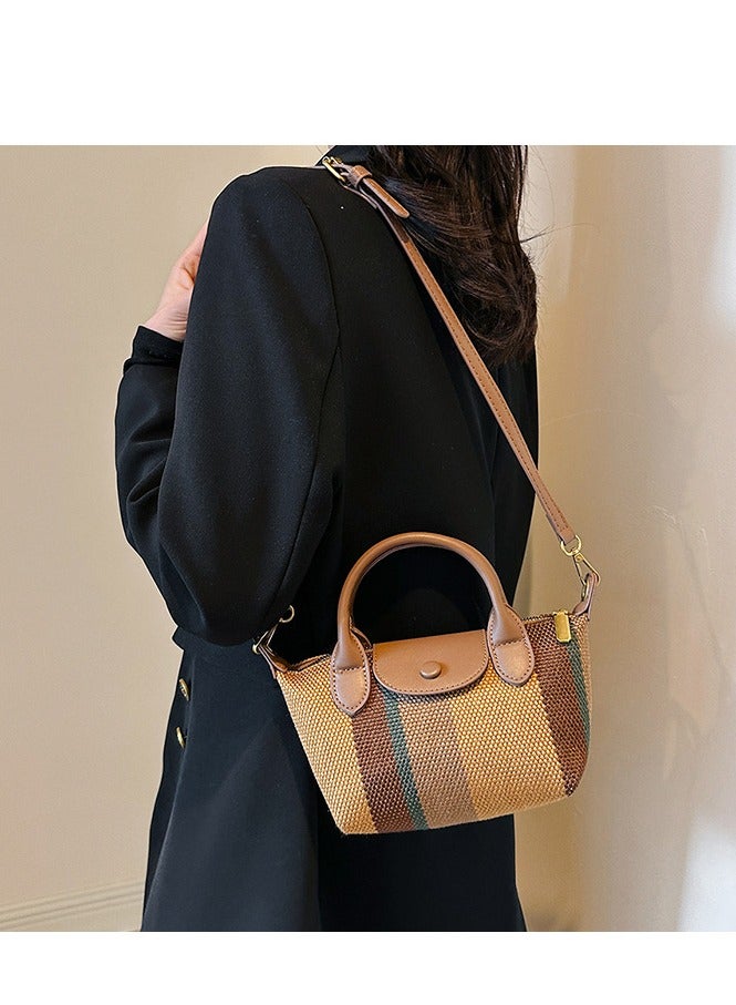 Skycare Mini Small Size Plaid Luxury Canvas and Leather Women's Top Handle Handbag Mini Fashion Contrast Color Travel Daily Satchel - Image 5
