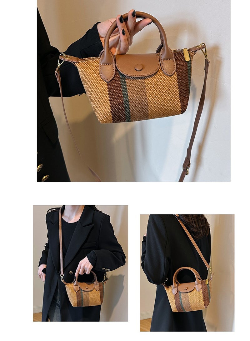 Skycare Mini Small Size Plaid Luxury Canvas and Leather Women's Top Handle Handbag Mini Fashion Contrast Color Travel Daily Satchel - Image 3