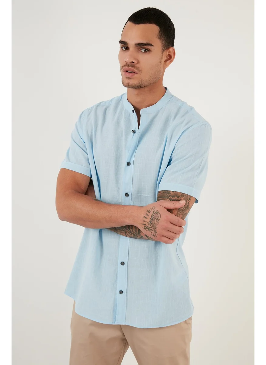 Buratti Linen Look Collar Short Sleeve 100% Cotton Shirt Men's Shirt CF21S113899