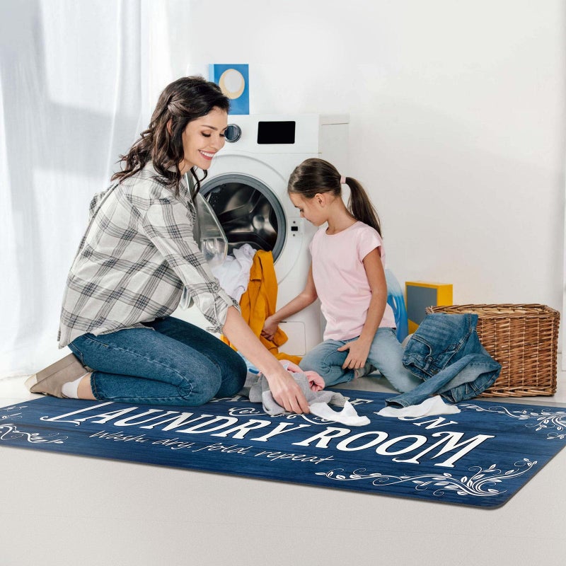 Lansny Laundry Room Rug Runner 20"x48" Non Slip Waterproof Laundry Mats for Laundry Room Decor Washable Floor Farmhouse Laundry Rug for Mudroom, Washroom, Bathroom, Navy Blue - Image 5