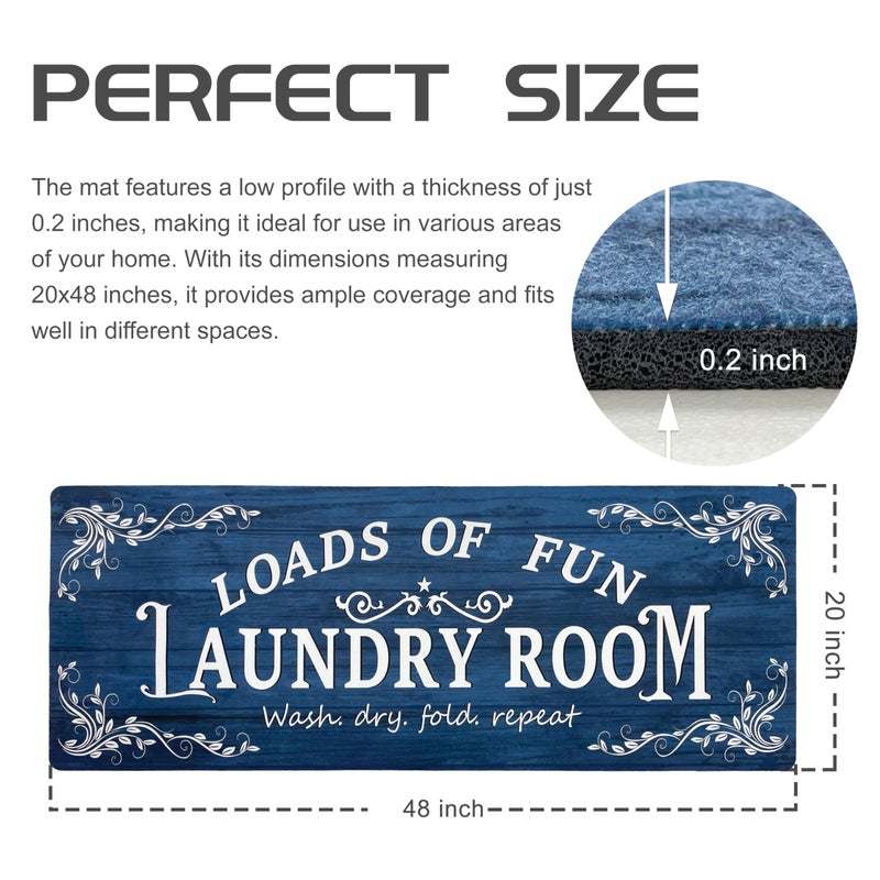 Lansny Laundry Room Rug Runner 20"x48" Non Slip Waterproof Laundry Mats for Laundry Room Decor Washable Floor Farmhouse Laundry Rug for Mudroom, Washroom, Bathroom, Navy Blue - Image 3