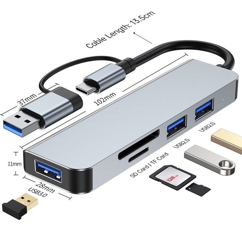 Type C to USB 3.0 Hub 5-in-1 Docking Station with USB 3.0 Port USB2.0 Ports SD/TF Card Reader Ultra Slim USB Splitter Plug and Play Compatible with Laptop MacBook Pro/Air Surface Pro PS4 XPS PC Flash - Image 3